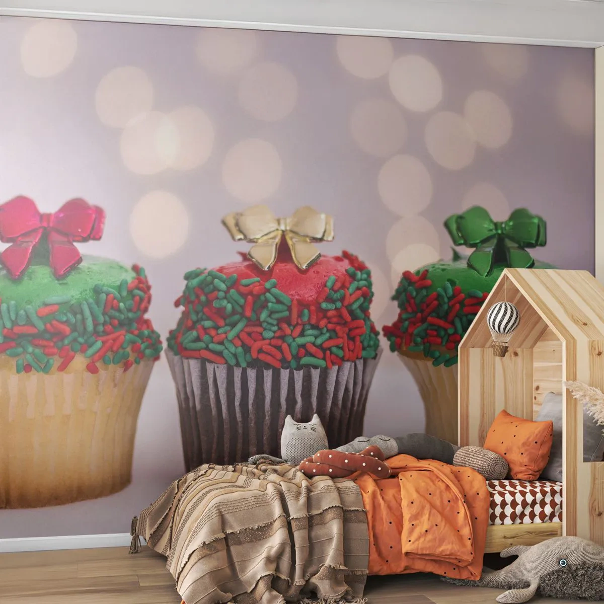 Fototapeta Premium Canvas - Słodyczy po kokardę - Gastronomia, Ciasteczka, Kolorowe Babeczki - 250x175 cm