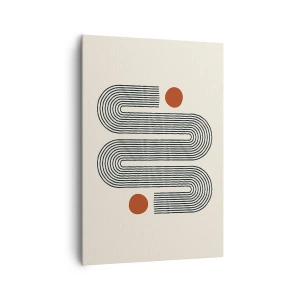 Obraz na płótnie - Geometryczny wzór z liniami i pomarańczowymi okręgami - 70x100cm - Od początku do końca - Nowoczesna dekoracja ścienna do salonu i sypialni ARTTOR