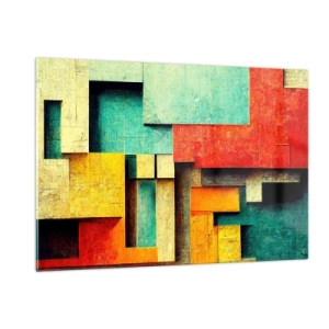 Obraz na szkle - Kolorowa abstrakcja geometryczna z prostokątów - 120x80cm - Festiwal kątów prostych - Nowoczesna dekoracja ścienna do salonu, kuchni i sypialni ARTTOR