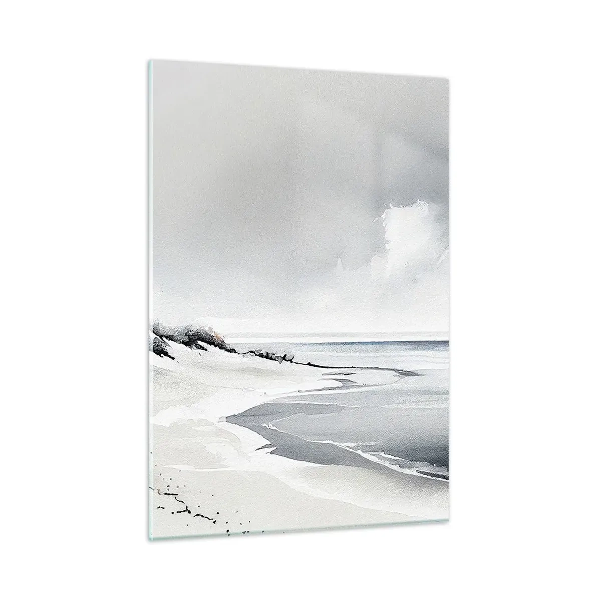 Obraz na szkle - Czarno-biała plaża z horyzontem i spokojnym morzem - 50x70cm - Od zawsze razem - Nowoczesna dekoracja ścienna do salonu, kuchni i sypialni ARTTOR