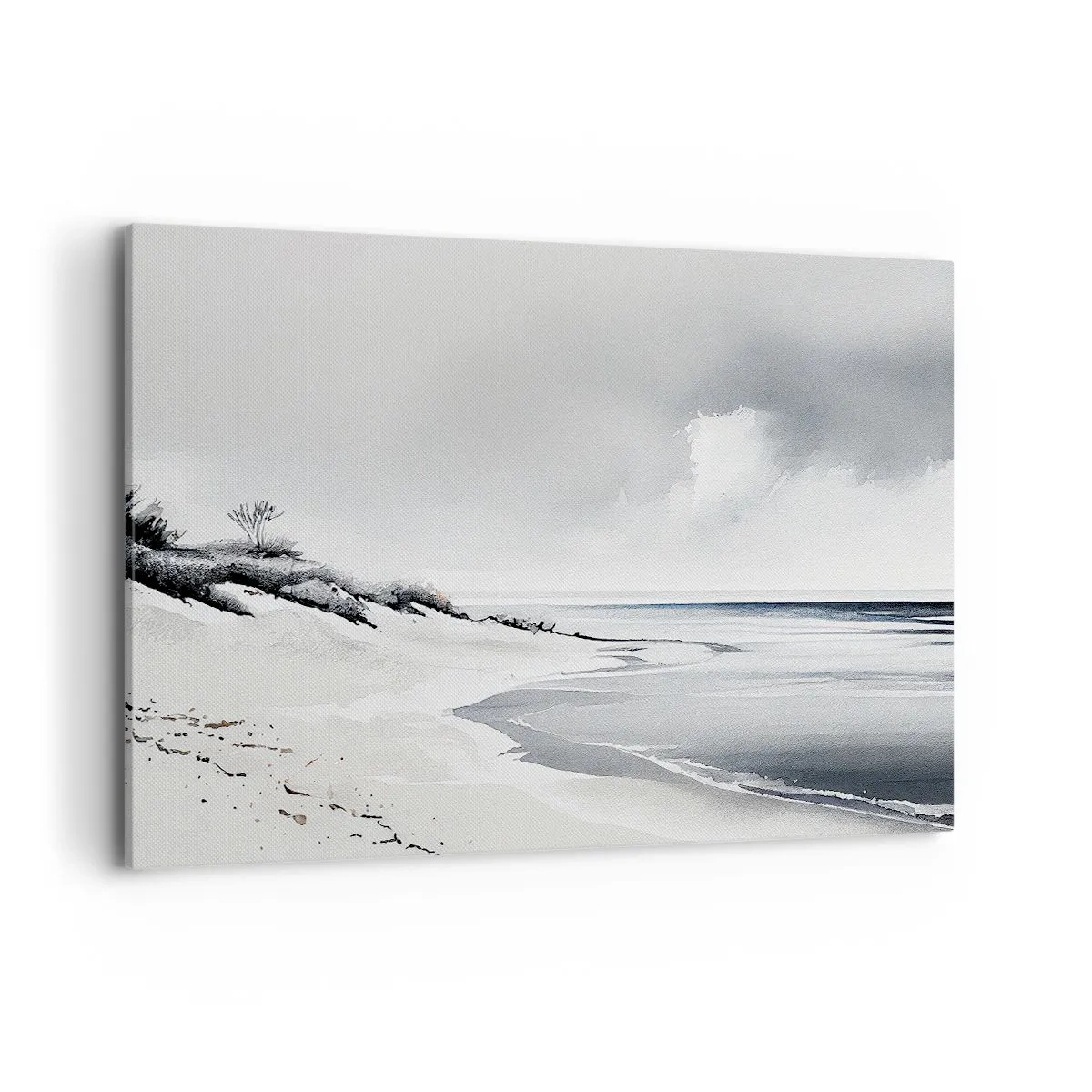 Obraz na płótnie - Plaża w stonowanych odcieniach szarości i błękitu - 100x70cm - Od zawsze razem - Nowoczesna dekoracja ścienna do salonu, kuchni i sypialni ARTTOR