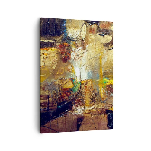 Obraz na płótnie - Abstrakcyjna kompozycja w złocistych i brązowych tonacjach - 50x70cm - Zimno, cieplej, gorąco - Nowoczesna dekoracja ścienna do salonu, kuchni i sypialni ARTTOR