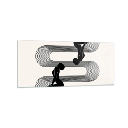 Obraz na szkle - Czarne sylwetki z geometrycznymi liniami na jasnym tle - 120x50cm - Zmysłowa symetria - Nowoczesna dekoracja ścienna do salonu i sypialni ARTTOR