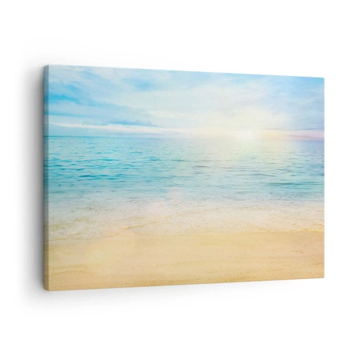 Obraz na płótnie - Plaża z turkusowym morzem i jasnym niebem - 70x50cm - Wielki błękit - Nowoczesna dekoracja ścienna do salonu i sypialni ARTTOR