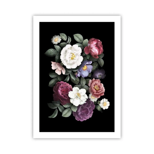 Plakat - Bukiet kwiatów na czarnym tle w stylu vintage - 50x70cm - Z angielskiego ogrodu - Nowoczesna dekoracja ścienna do salonu, kuchni i sypialni ARTTOR