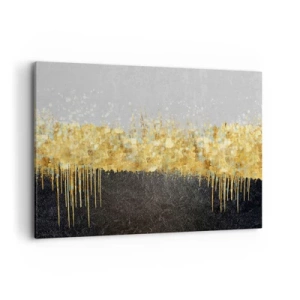 Obraz na płótnie - Abstrakcyjna kompozycja w odcieniach złota i czerni - 120x80cm - W głąb i ku górze - Nowoczesna dekoracja ścienna do salonu, kuchni i sypialni ARTTOR