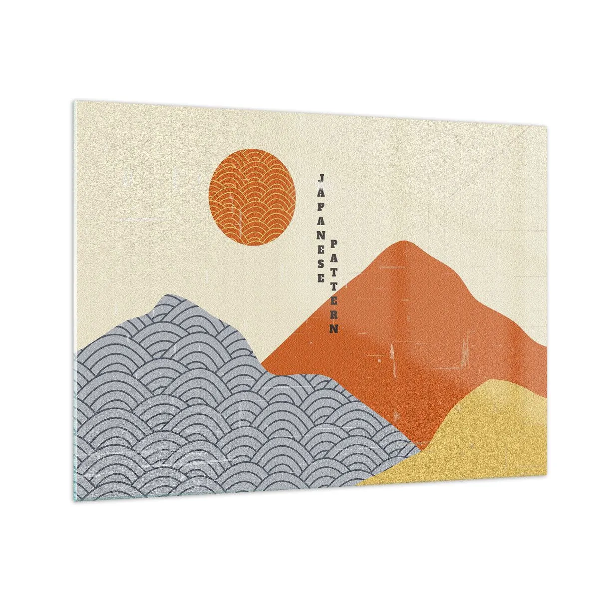 Obraz na szkle - Grafika z japońskimi wzorami gór i słońca - 70x50cm - W japońskim duchu - Nowoczesna dekoracja ścienna do salonu i sypialni ARTTOR