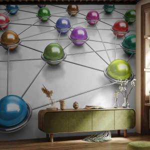 Fototapeta Premium Canvas - Kosmiczna pajęczyna - Abstrakcja, Metalowe Kule, 3D - 400x280 cm