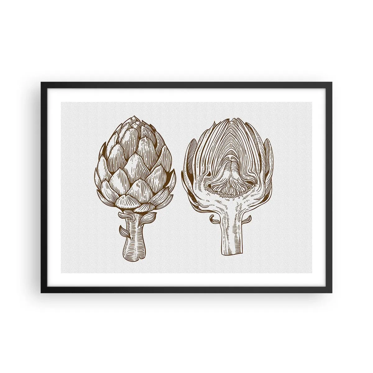 Plakat w czarnej ramie - Rysunek artystyczny karczocha w stylu vintage - 70x50cm - Lekcja anatomii - Nowoczesna dekoracja ścienna do salonu i sypialni ARTTOR