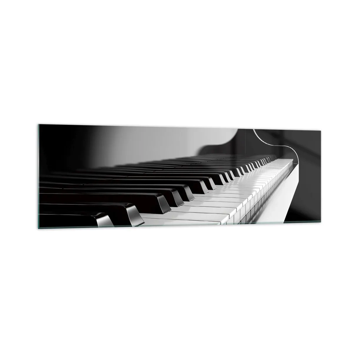 Obraz na szkle - Fortepianowe klawisze w eleganckim czarno-białym ujęciu - 160x50cm - Harmonia kształtów i barw - Nowoczesna dekoracja ścienna do salonu i sypialni ARTTOR