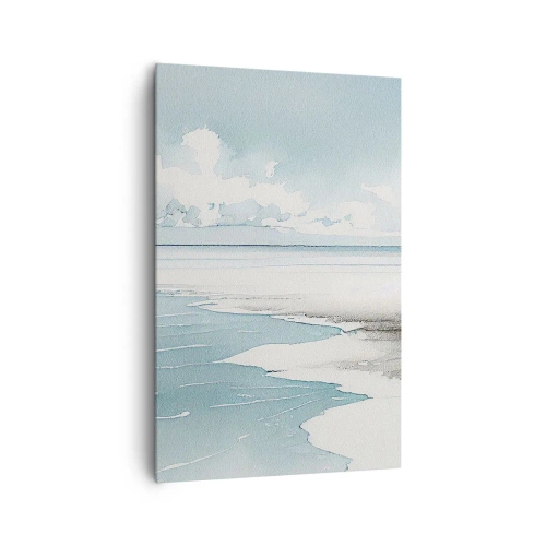 Obraz na płótnie - Spokojne morze i plaża w jasnych odcieniach błękitu - 80x120cm - Łagodny przypływ - Nowoczesna dekoracja ścienna do salonu i sypialni ARTTOR