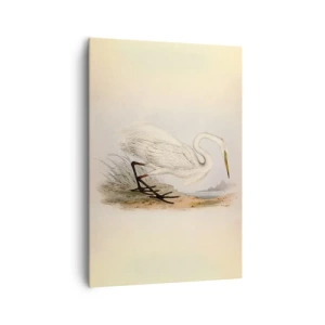 Obraz na płótnie - Rysunek białej czapli na tle naturalnego krajobrazu - 70x100cm - Pani na szuwarach - Nowoczesna dekoracja ścienna do salonu i sypialni ARTTOR