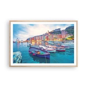 Plakat w ramie jasny dąb - Kolorowy wieczór w porcie - 91x61 cm