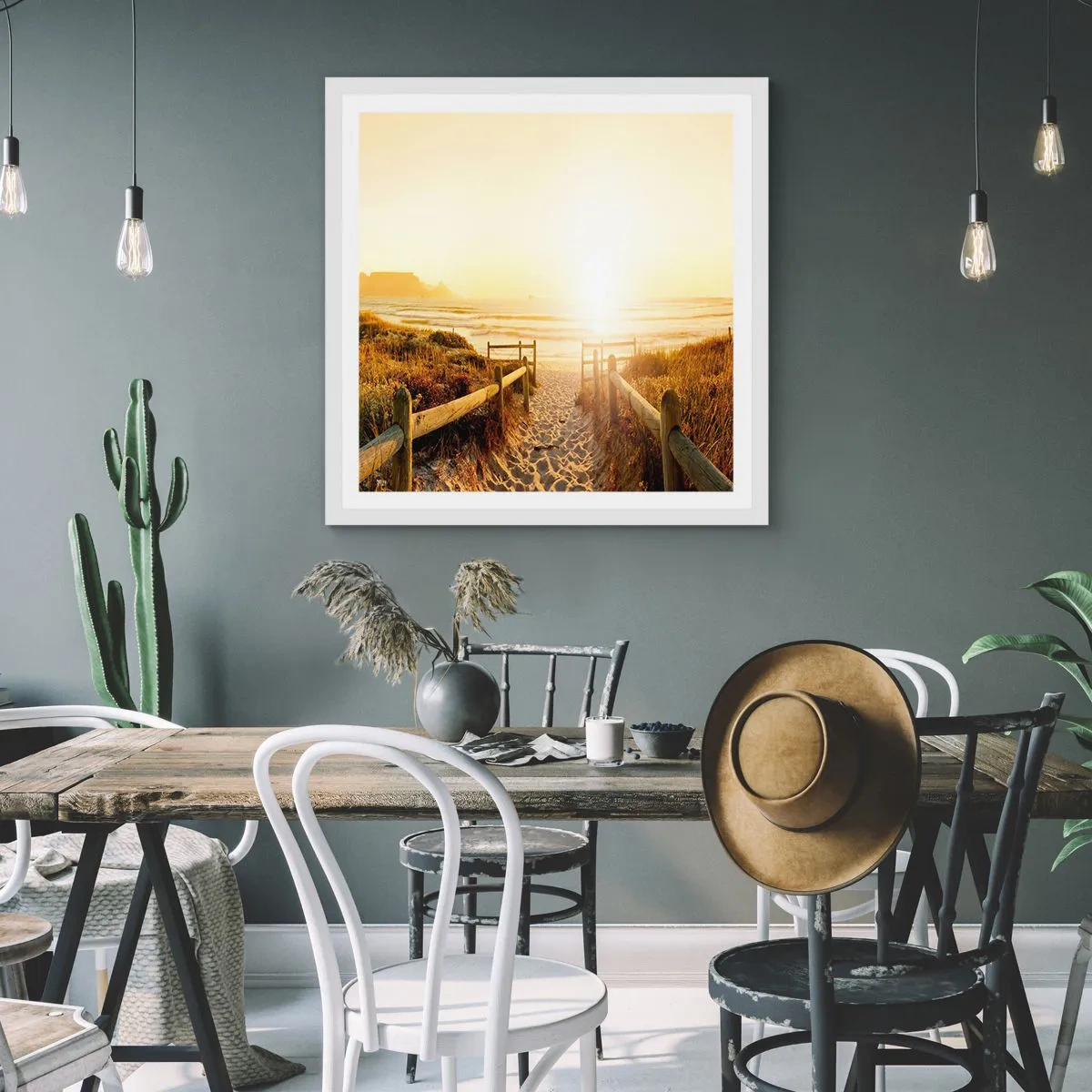 Plakat w białej ramie - Przez wydmę, w stronę słońca - 60x60 cm