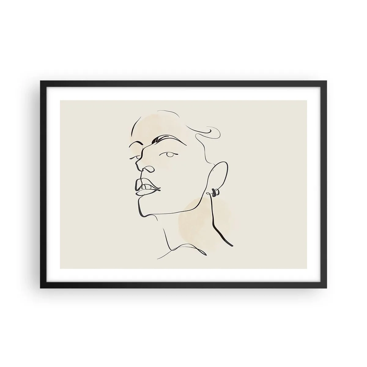 Plakat w czarnej ramie - Minimalistyczny szkic kobiecej twarzy - 70x50cm - Dumne spojrzenie - Nowoczesna dekoracja ścienna do salonu i sypialni ARTTOR