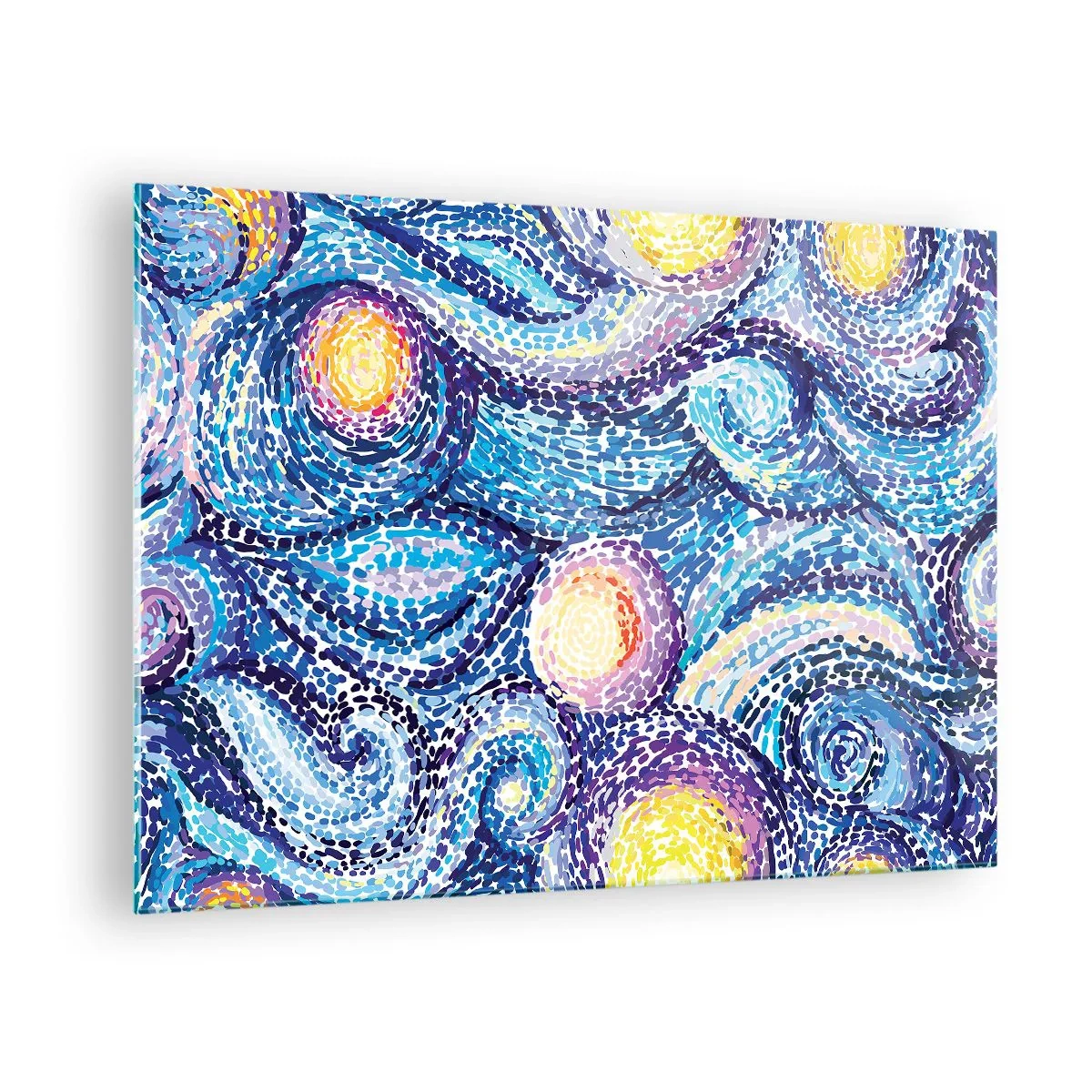 Obraz na szkle - Abstrakcyjna interpretacja Gwiaździstej Nocy w intensywnych kolorach - 70x50cm - Z obrazu van Gogha - Nowoczesna dekoracja ścienna do salonu i sypialni ARTTOR