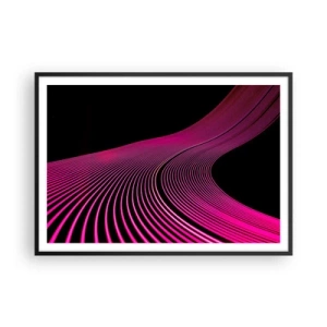 Plakat w czarnej ramie - Futurystyczne linie w odcieniach różu na czarnym tle - 100x70cm - Aleja światła - Nowoczesna dekoracja ścienna do salonu i sypialni ARTTOR