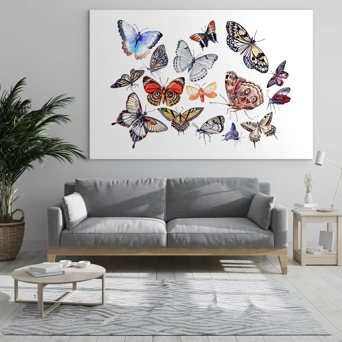 Obraz na szkle - Kolorowe motyle w artystycznej kompozycji - 100x70cm - Koronkowy, barwny rój - Nowoczesna dekoracja ścienna do salonu, kuchni i sypialni ARTTOR