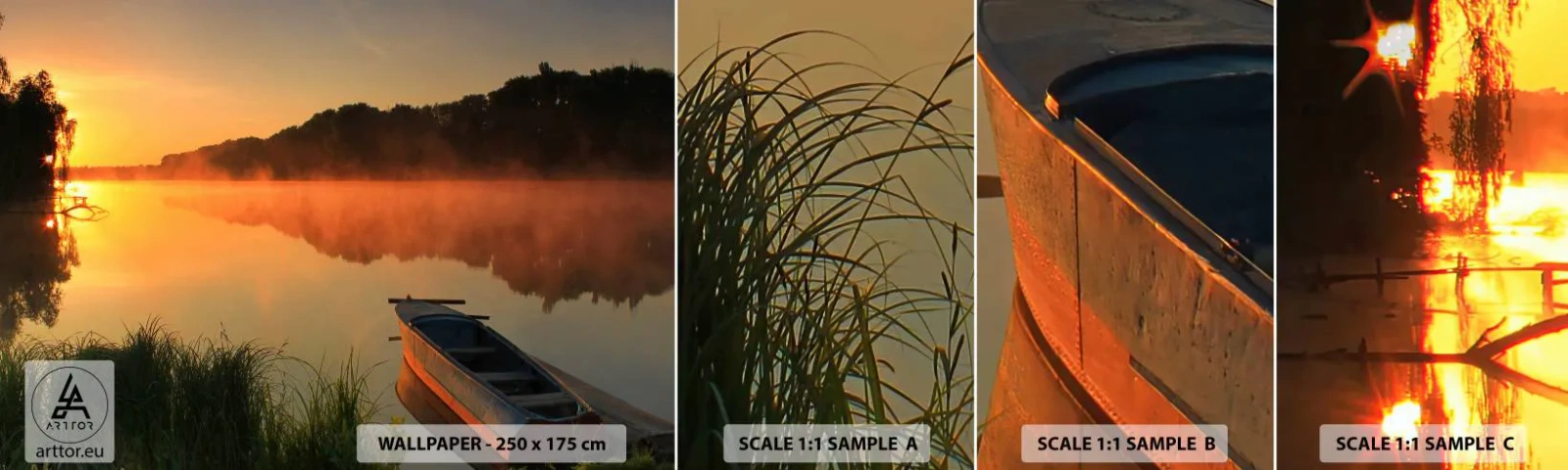 Fototapeta Próbka Standard Eco - Wschód słońca nad wodą jak tafla lustra - Krajobraz, Jezioro, Poranek - 100x30 cm