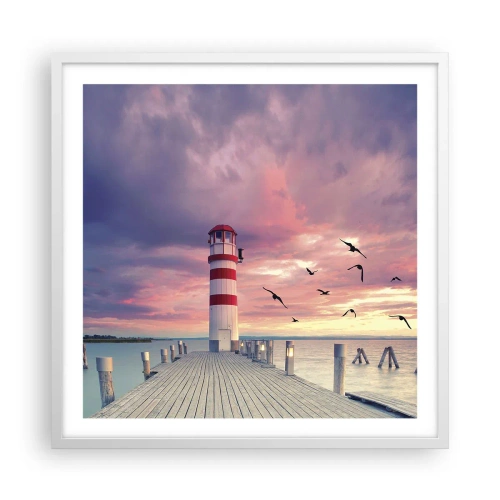 Plakat w białej ramie - Pora do portu - 60x60 cm