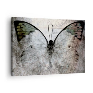 Obraz na płótnie - Motyl w odcieniach zieleni i szarości na ozdobnym tle - 70x50cm - W secesyjnym stylu - Nowoczesna dekoracja ścienna do salonu i sypialni ARTTOR