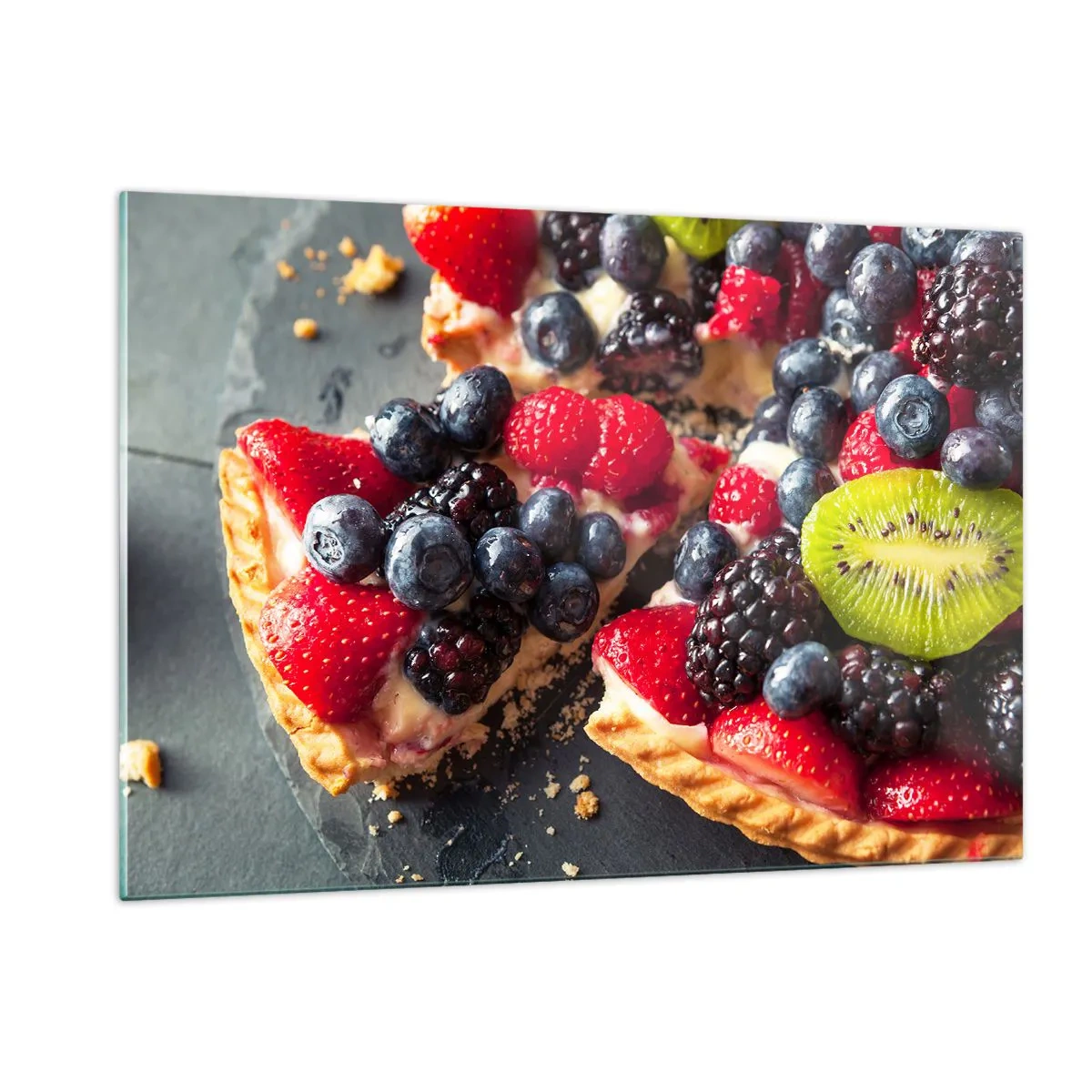 Obraz na szkle - Owocowa tarta z jagodami, kiwi i truskawkami - 120x80cm - Dolce vita! - Nowoczesna dekoracja ścienna do salonu, kuchni i sypialni ARTTOR