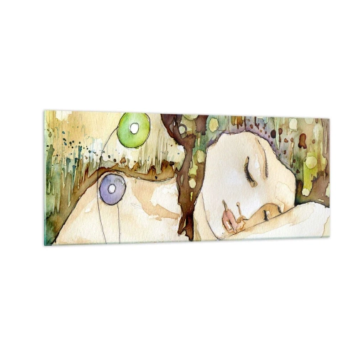 Obraz na szkle - Szmaragdowo-fiołkowy sen - 100x40 cm