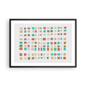 Plakat w czarnej ramie - Kolorowe kwadraty w minimalistycznym układzie na białym tle - 70x50cm - Nieznana gra - Nowoczesna dekoracja ścienna do salonu i sypialni ARTTOR