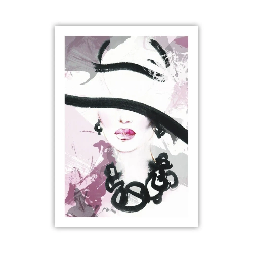 Plakat - Elegancka ilustracja kobiecej twarzy w odcieniach różu i czerni - 50x70cm - Portret damy w czerni i różu - Nowoczesna dekoracja ścienna do salonu, kuchni i sypialni ARTTOR