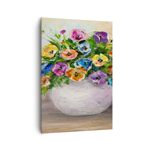 Obraz na płótnie - Kolorowy bukiet kwiatów w białym wazonie - 70x100cm - Martwa natura z białym wazonem - Nowoczesna dekoracja ścienna do salonu i sypialni ARTTOR