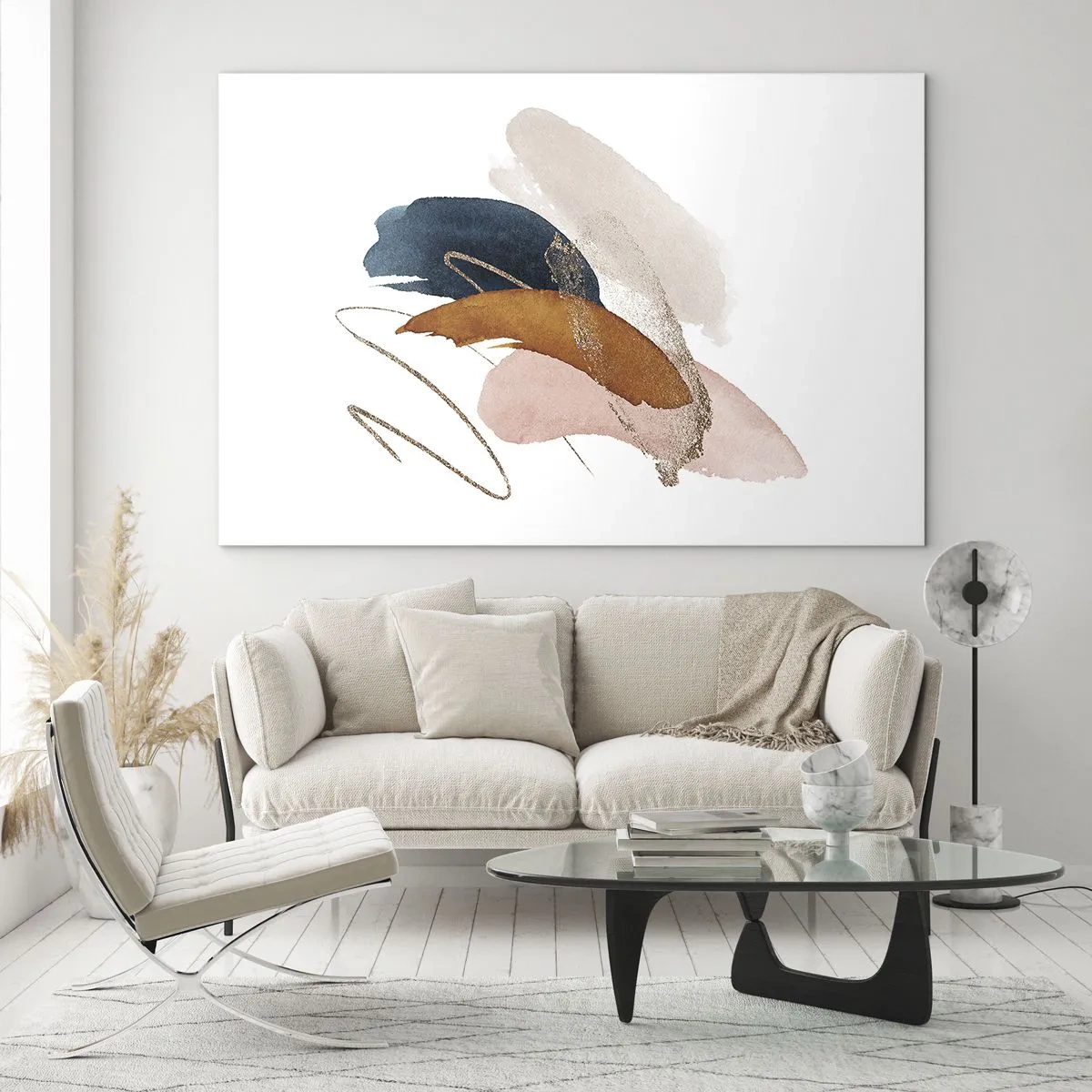 Obraz na szkle - Abstrakcyjne pociągnięcia pędzla w stonowanych barwach - 70x50cm - Kompozycja uskrzydlona - Nowoczesna dekoracja ścienna do salonu i sypialni ARTTOR