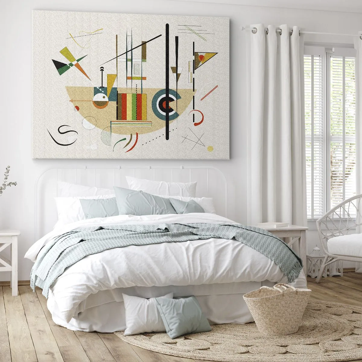 Obraz na płótnie - Kolorowa abstrakcja z geometrycznymi kształtami - 70x50cm - I świat się śmieje - Nowoczesna dekoracja ścienna do salonu i sypialni ARTTOR