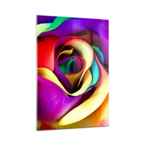 Obraz na szkle - Kolorowa róża w tęczowych barwach - 50x70cm - To niemożliwe - Nowoczesna dekoracja ścienna do salonu, kuchni i sypialni ARTTOR