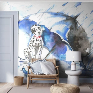 Fototapeta Premium Canvas - Akwarela psa dalmatyńczyka z parasolem w tle - 100x70cm - Po to jest przyjaciel - Nowoczesna dekoracja ścienna do salonu i sypialni ARTTOR