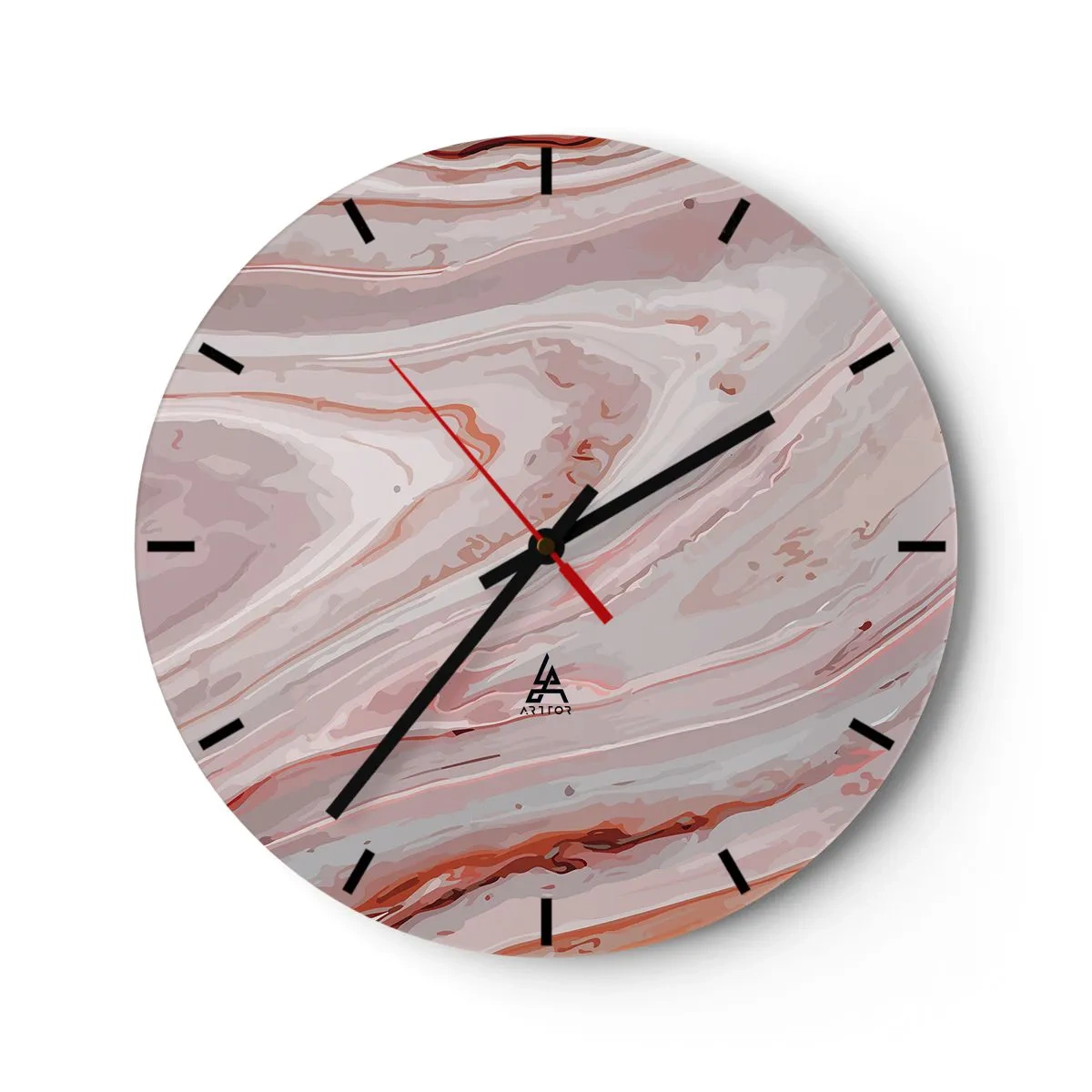 Zegar ścienny - Abstrakcyjny wzór przypominający marmur w odcieniach beżu i różu - 30x30cm - Różowy w płynie - Nowoczesna dekoracja ścienna do salonu, kuchni i sypialni ARTTOR