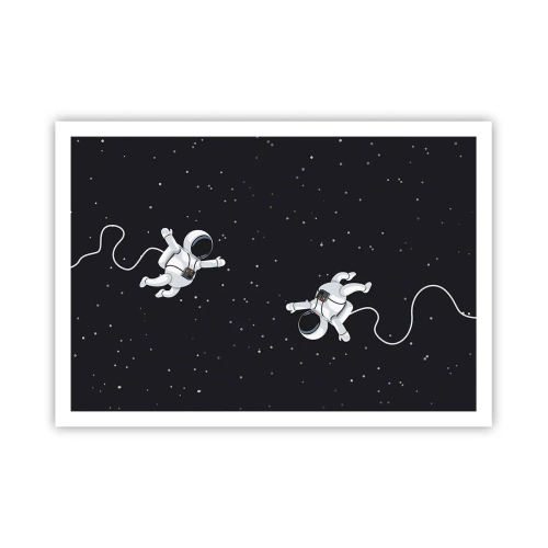 Plakat - Astronauci unoszący się w kosmosie na tle gwiazd - 100x70cm - Kosmiczny pląs - Nowoczesna dekoracja ścienna do salonu i sypialni ARTTOR