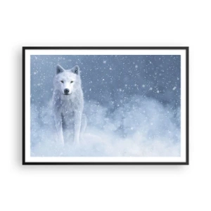 Plakat w czarnej ramie - Biały wilk w śnieżnej scenerii - 100x70cm - W zimowym duchu - Nowoczesna dekoracja ścienna do salonu i sypialni ARTTOR