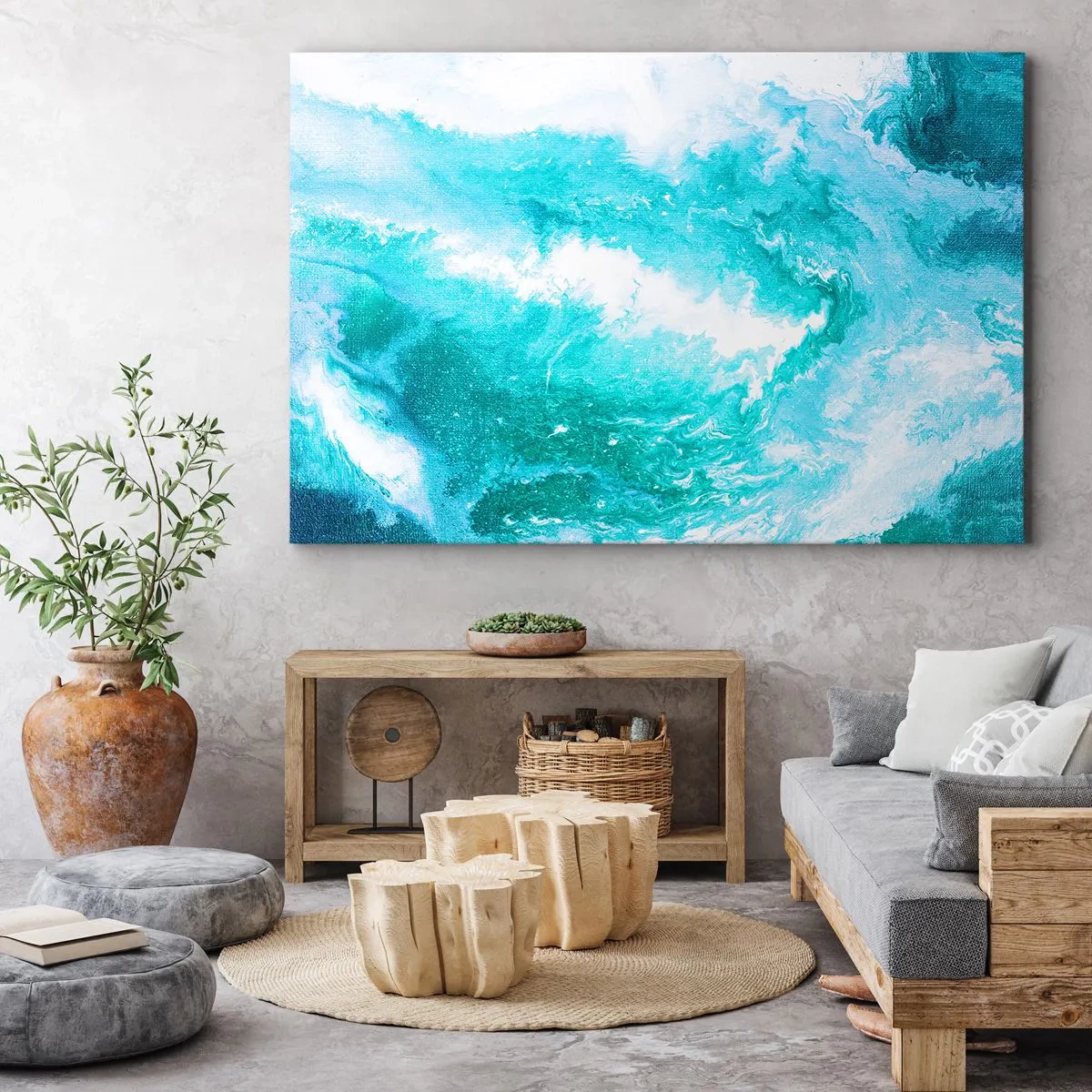 Obraz na płótnie - Abstrakcyjny wir w odcieniach błękitu - 100x70cm - W jądrze żywiołu - Nowoczesna dekoracja ścienna do salonu, kuchni i sypialni ARTTOR