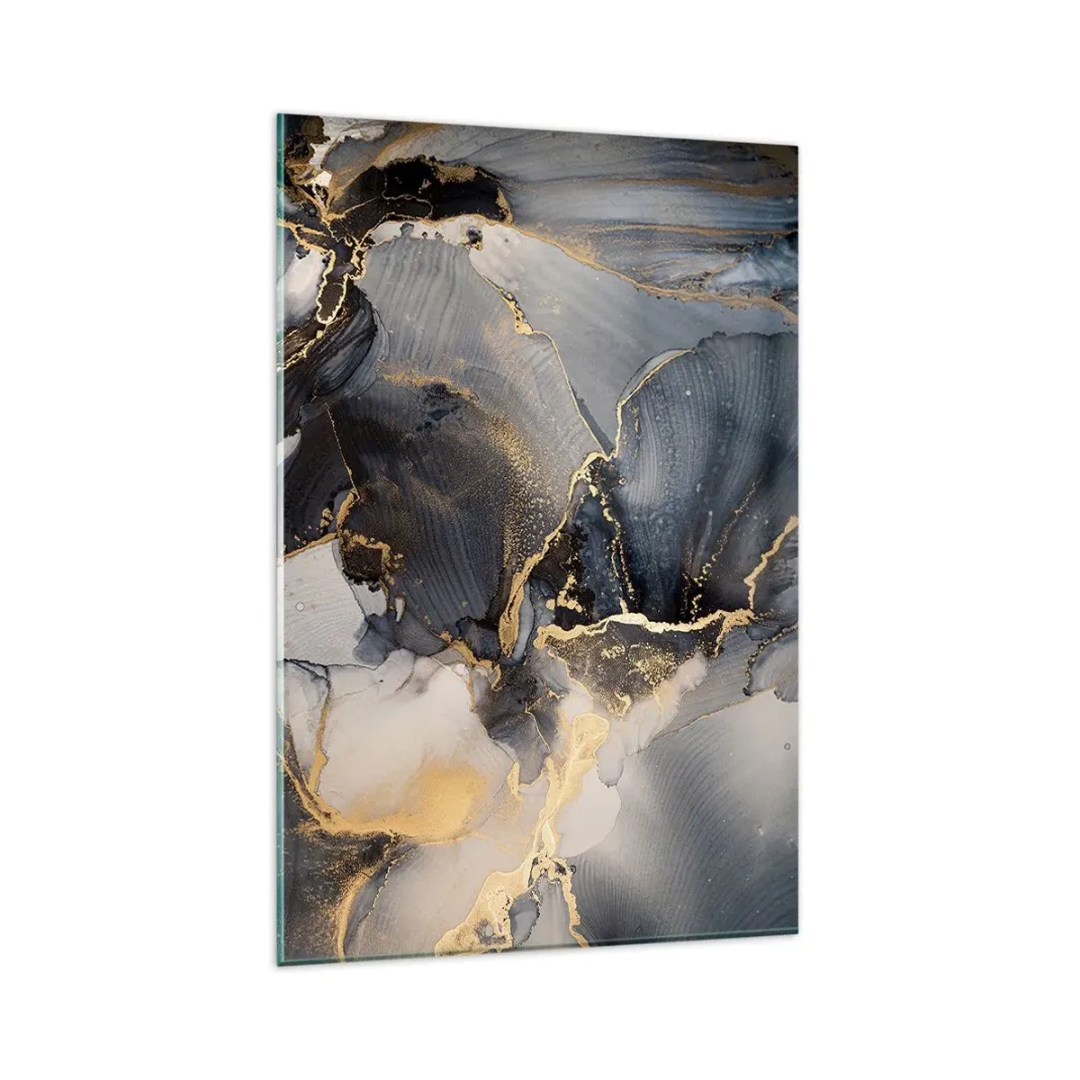 Obraz na szkle - Abstrakcyjne złoto i szarość na płótnie - 80x120cm - Życie kamienia - Nowoczesna dekoracja ścienna do salonu i sypialni ARTTOR