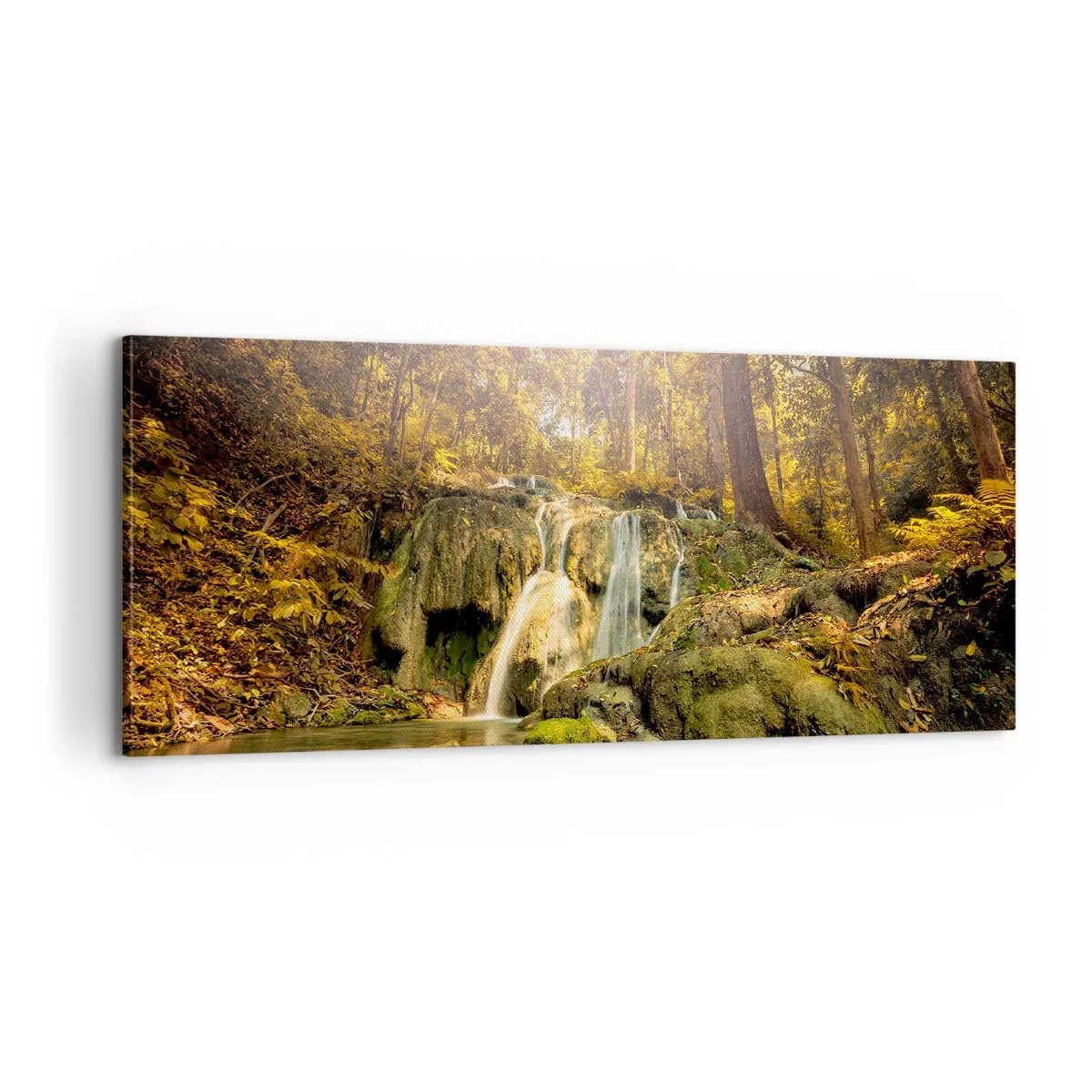 Obraz na płótnie - Leśna kaskada w zieleni - 100x40 cm