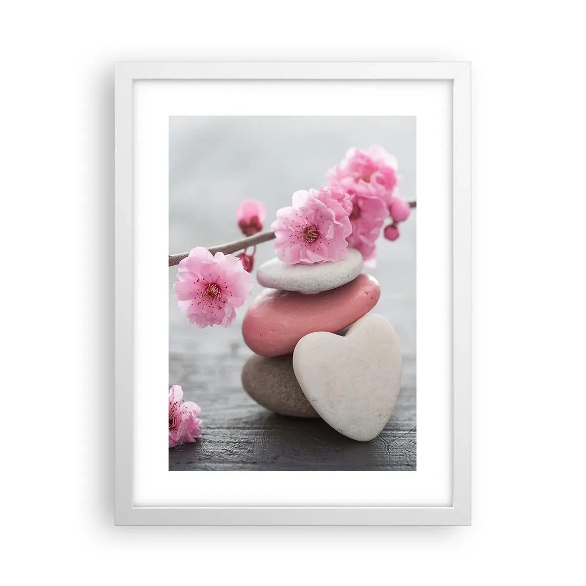Plakat w białej ramie - Błogość z kwiatem wiśni - 30x40 cm
