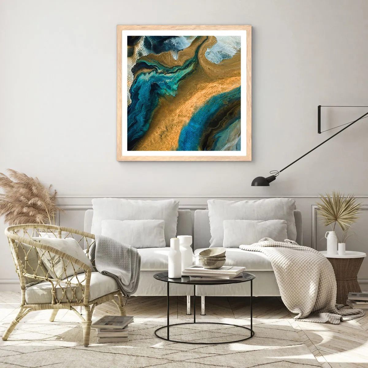 Plakat w ramie jasny dąb - Niebieski – zółty – wzajemne wpływy - 30x30 cm