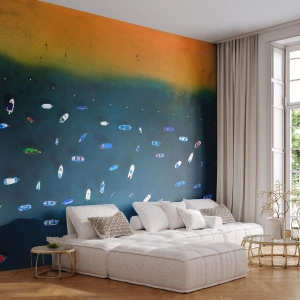 Fototapeta Standard Eco - Widok z drona na kolorowe łodzie przy brzegu plaży - 100x70cm - Wakacyjna gra - Nowoczesna dekoracja ścienna do salonu i sypialni ARTTOR