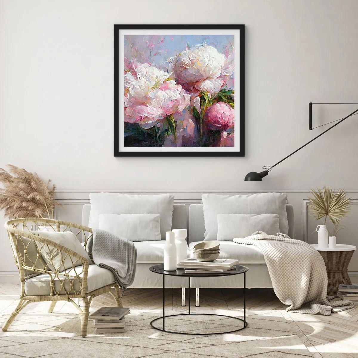 Plakat w czarnej ramie - Kipiący życiem bukiet - 50x50 cm