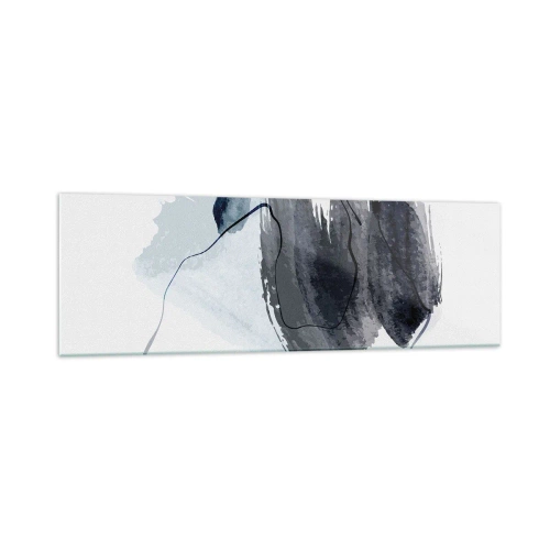 Obraz na szkle - Abstrakcyjna kompozycja w odcieniach szarości i błękitu - 160x50cm - Intensywność i ruch - Nowoczesna dekoracja ścienna do salonu i sypialni ARTTOR