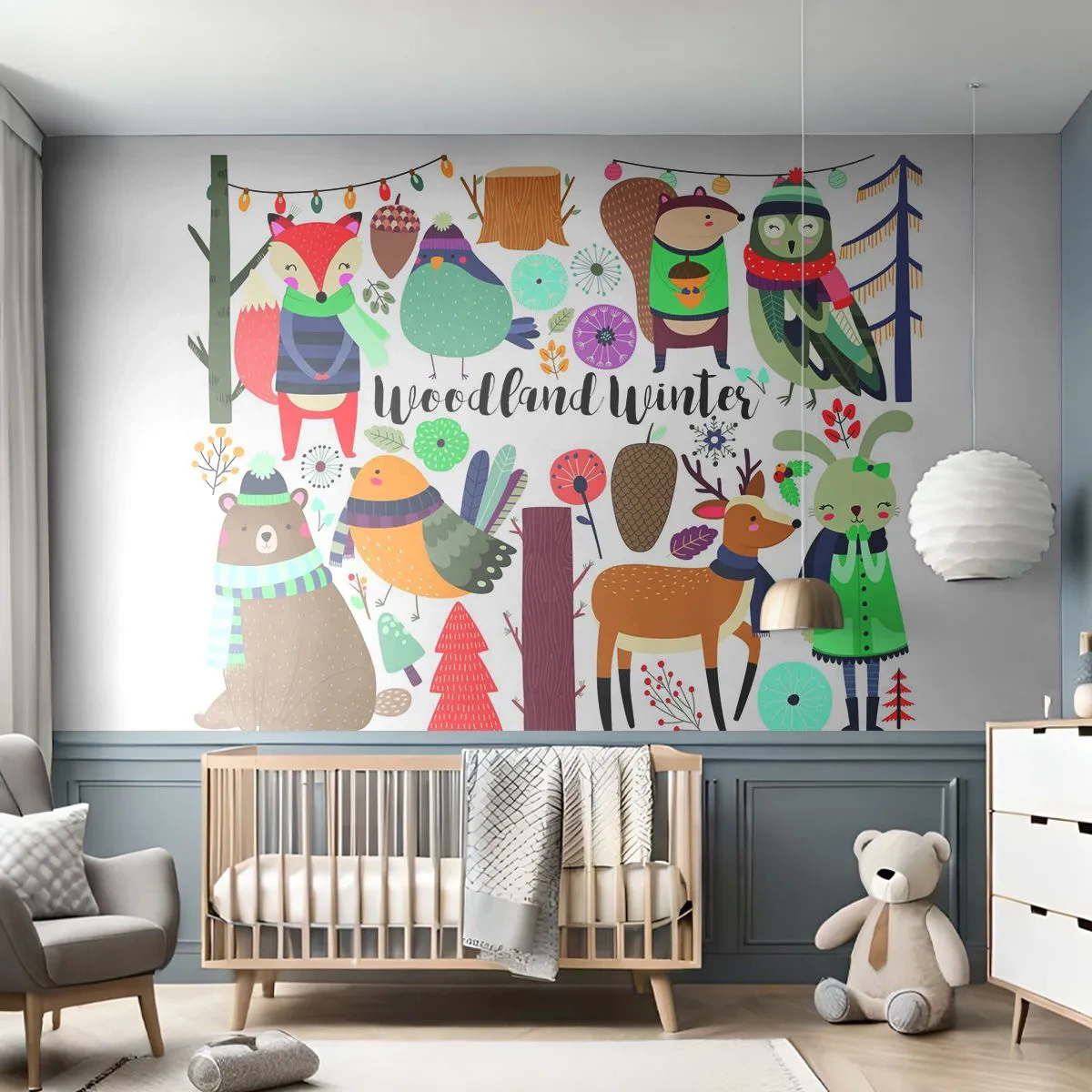 Fototapeta Premium Canvas - Bajkowe święta w lesie - Dla Dzieci, Zima W Lesie, Zwierzęta - 250x175 cm