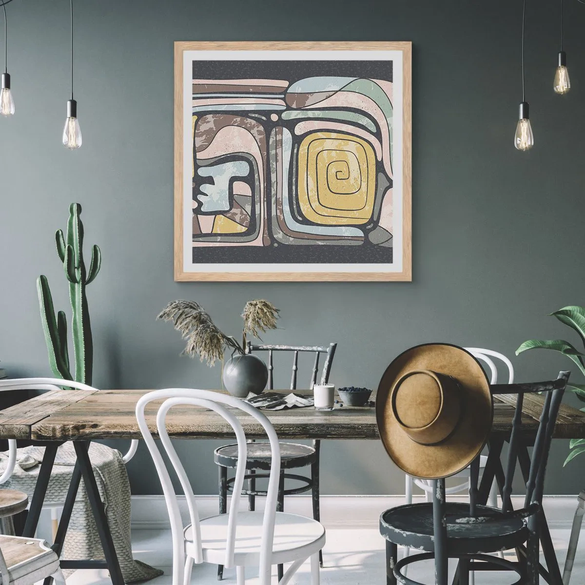 Plakat w ramie jasny dąb - Abstrakcja w duchu prekolumbijskim - 40x40 cm