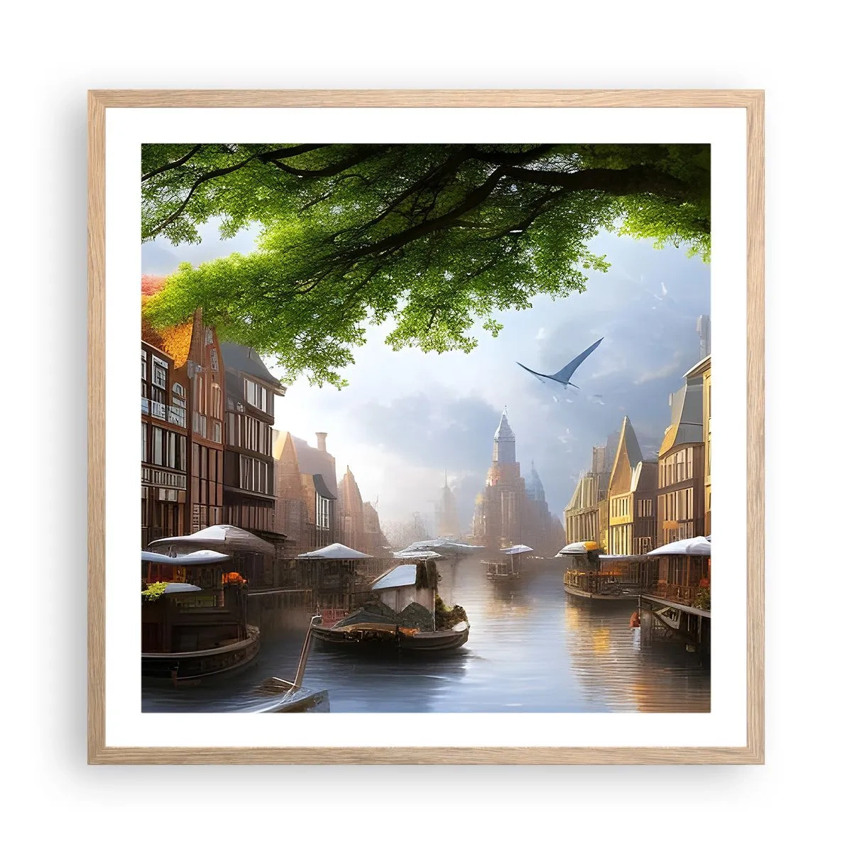 Plakat w ramie jasny dąb - Niderlandzki pejzaż miejski - 60x60 cm