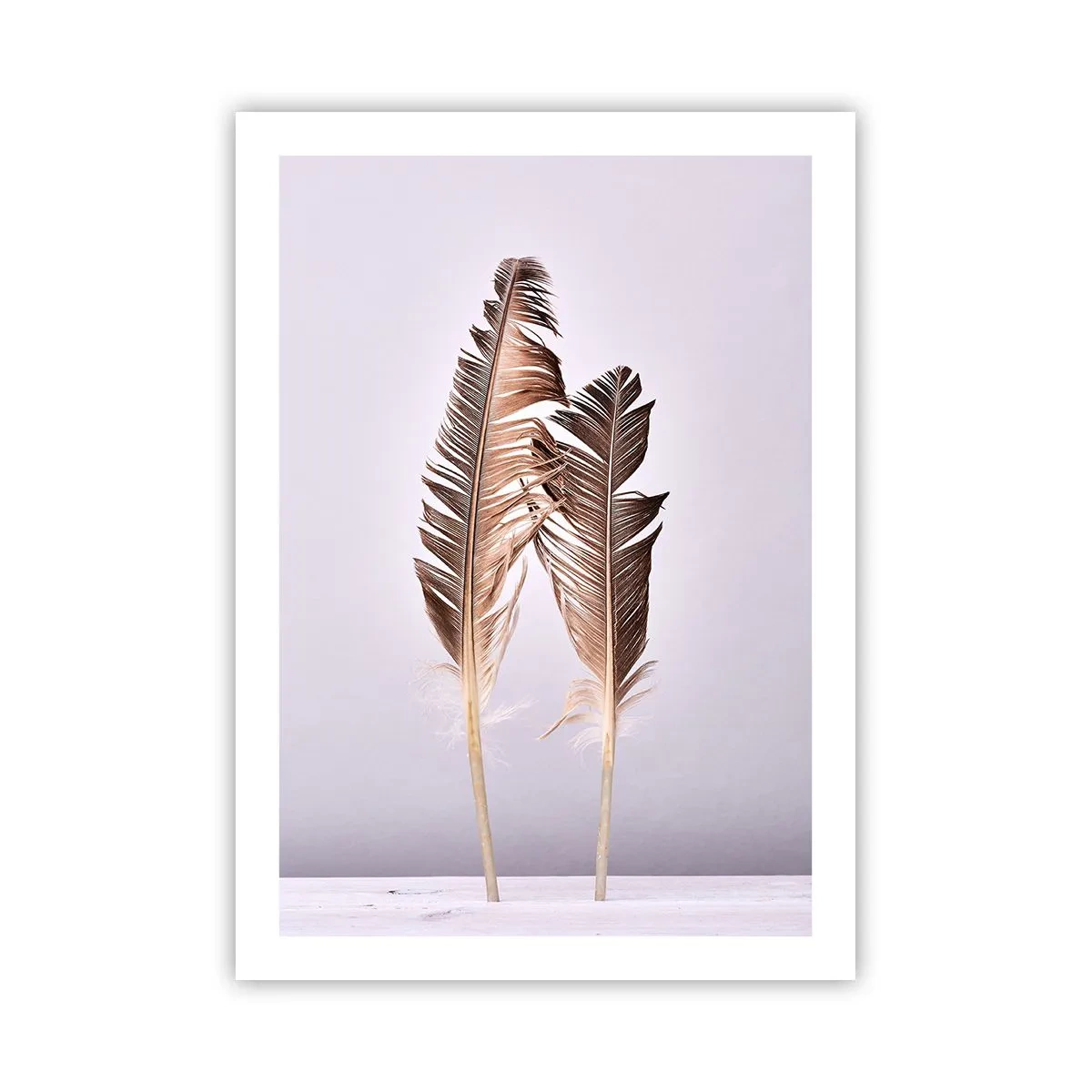 Plakat - Dwie brązowe pióra na jasnym tle w minimalistycznym stylu - 50x70cm - Przeciw nicości - Nowoczesna dekoracja ścienna do salonu, kuchni i sypialni ARTTOR