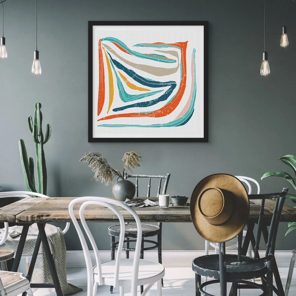 Plakat w czarnej ramie - Abstrakcja przyjaźnie uśmiechnięta - 40x40 cm